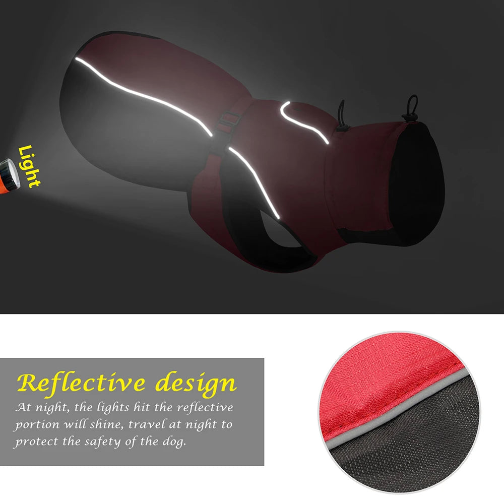 Waterproof raincoat for dogs, including suitability for dog harnesses "Storm Protection+"