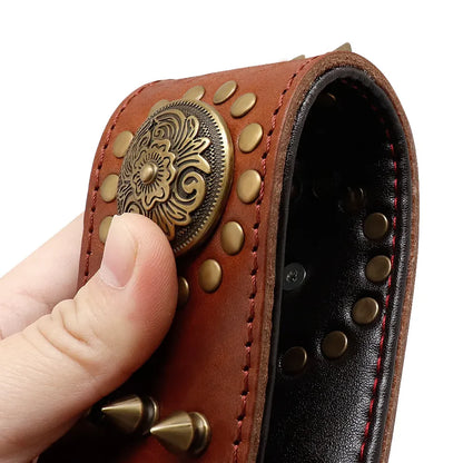 Leather dog collar with studs and metal decorations for large dogs