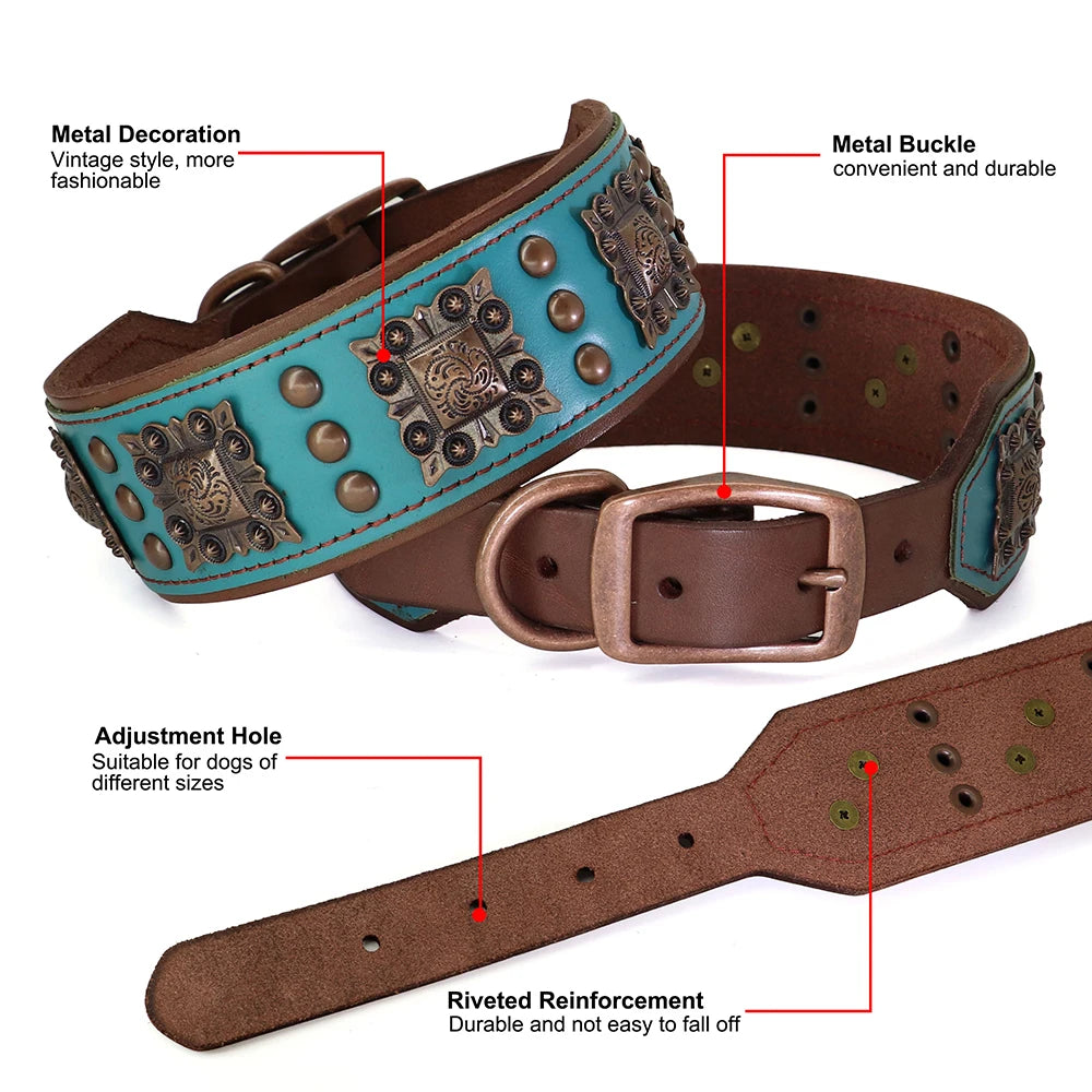 Luxury spiked leather dog collar for large dogs