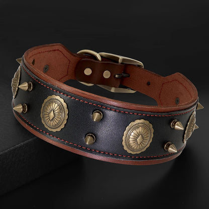 Luxury spiked leather dog collar for large dogs