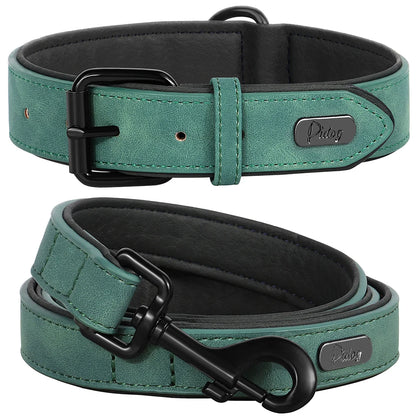 PU Leather Dog Collar Leash Set
