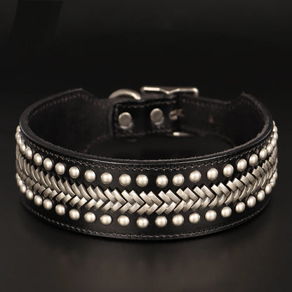 2inch Wide Luxury Genuine Leather Dog Collar Durable Metal Rivet Collars