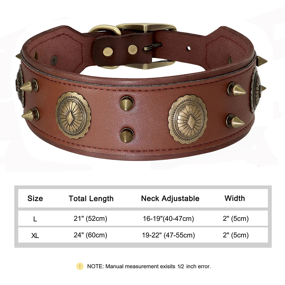 Luxury spiked leather dog collar for large dogs