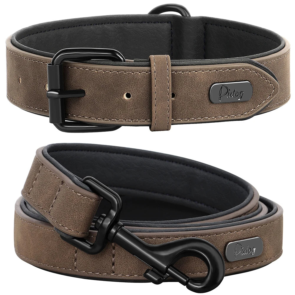 PU Leather Dog Collar Leash Set