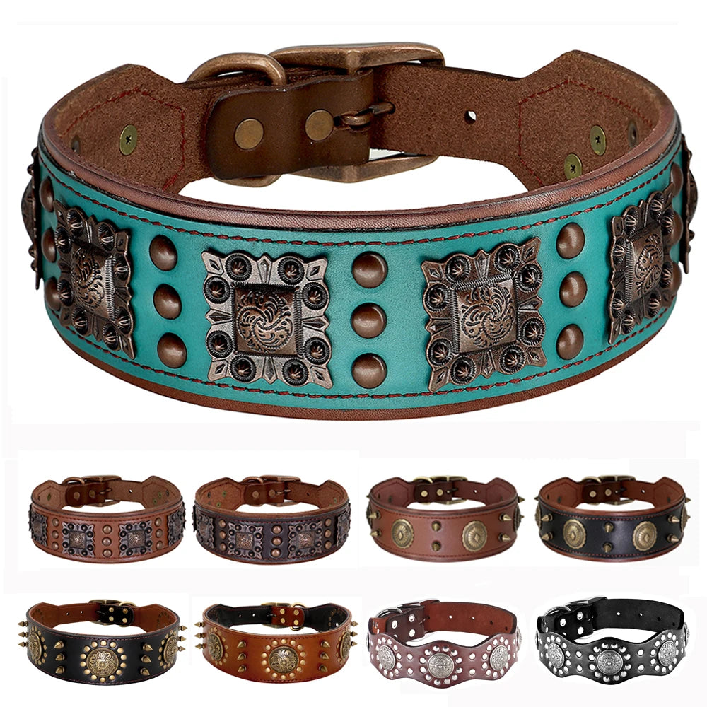 Luxury spiked leather dog collar for large dogs