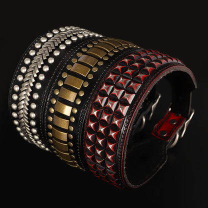 2inch Wide Luxury Genuine Leather Dog Collar Durable Metal Rivet Collars