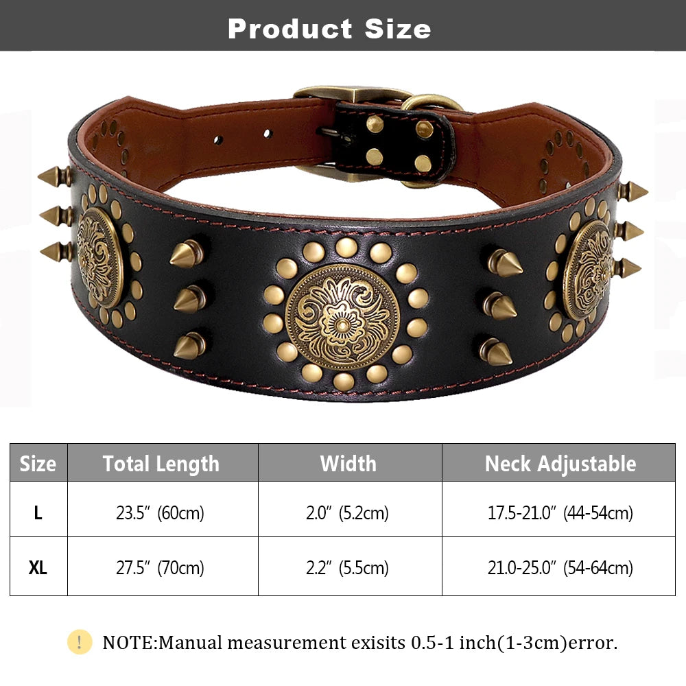 Luxury spiked leather dog collar for large dogs