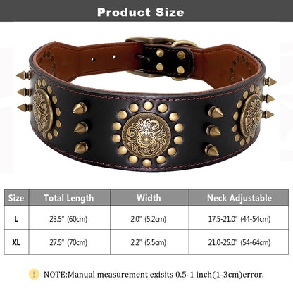 Luxury spiked leather dog collar for large dogs