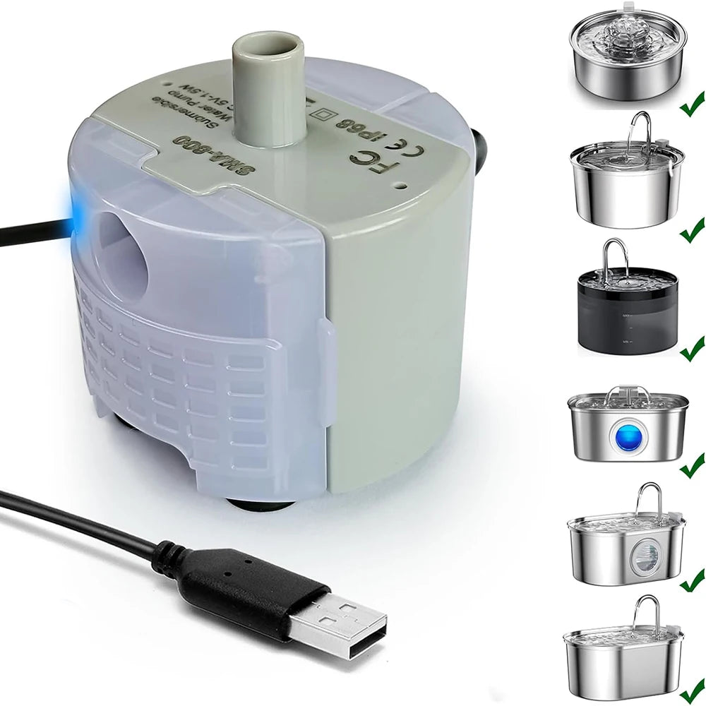 Water Pump For Pet Fountain Stainless Steel  TyP-SMA-800 Ultra-Quiet USB,No Plug Only Water Pump