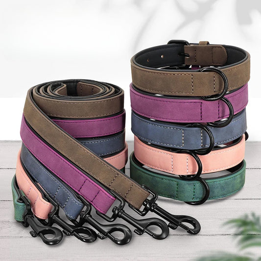 PU Leather Dog Collar Leash Set