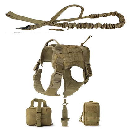 Tactical dog harness with pockets and lead Set for training and outdoor use