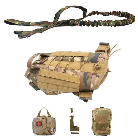 Tactical dog harness with pockets and lead Set for training and outdoor use