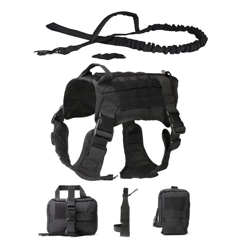Tactical dog harness with pockets and lead Set for training and outdoor use