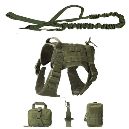 Tactical dog harness with pockets and lead Set for training and outdoor use